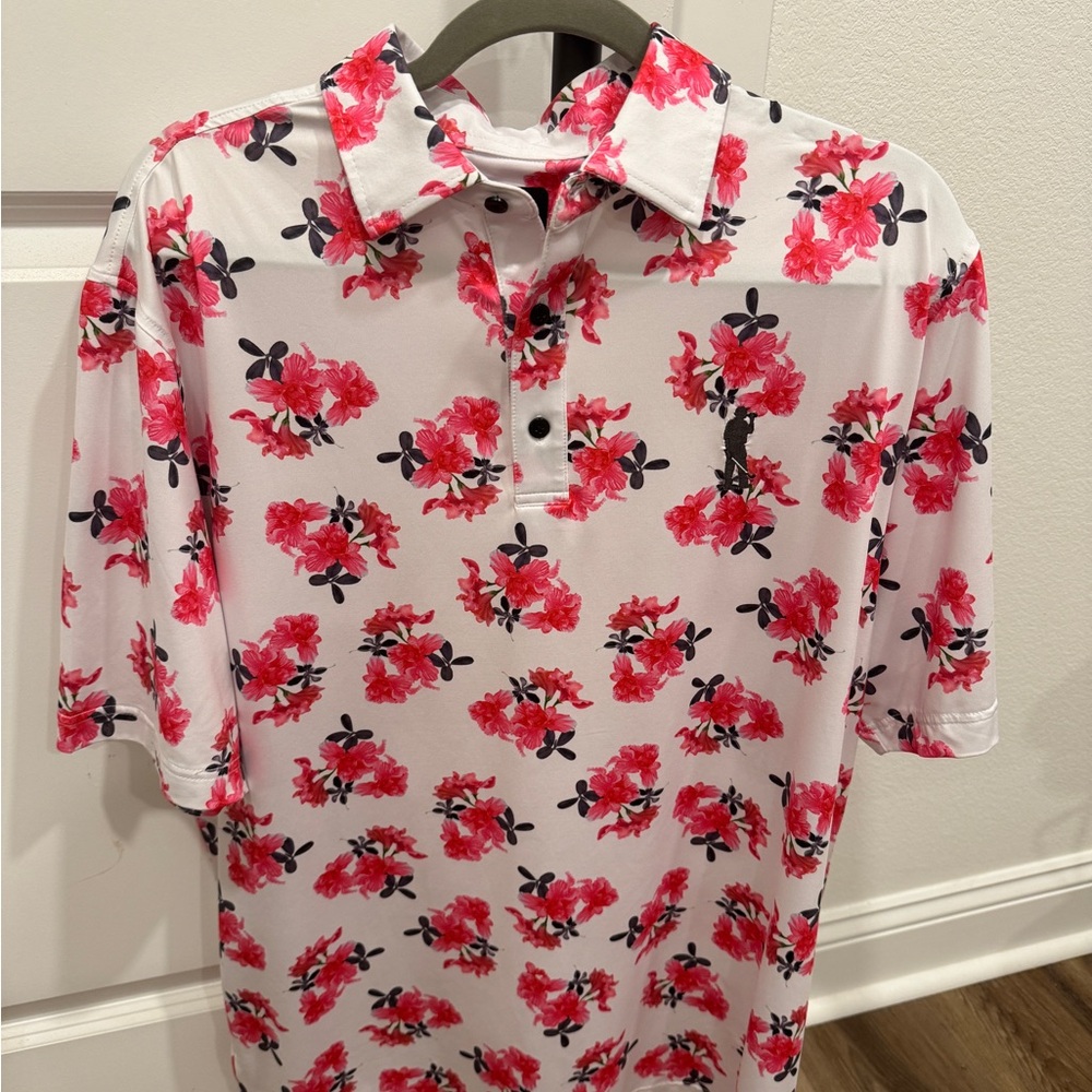 U Suck at Golf Apparel Co. Azalea Polo Shirt Pink/Black/White